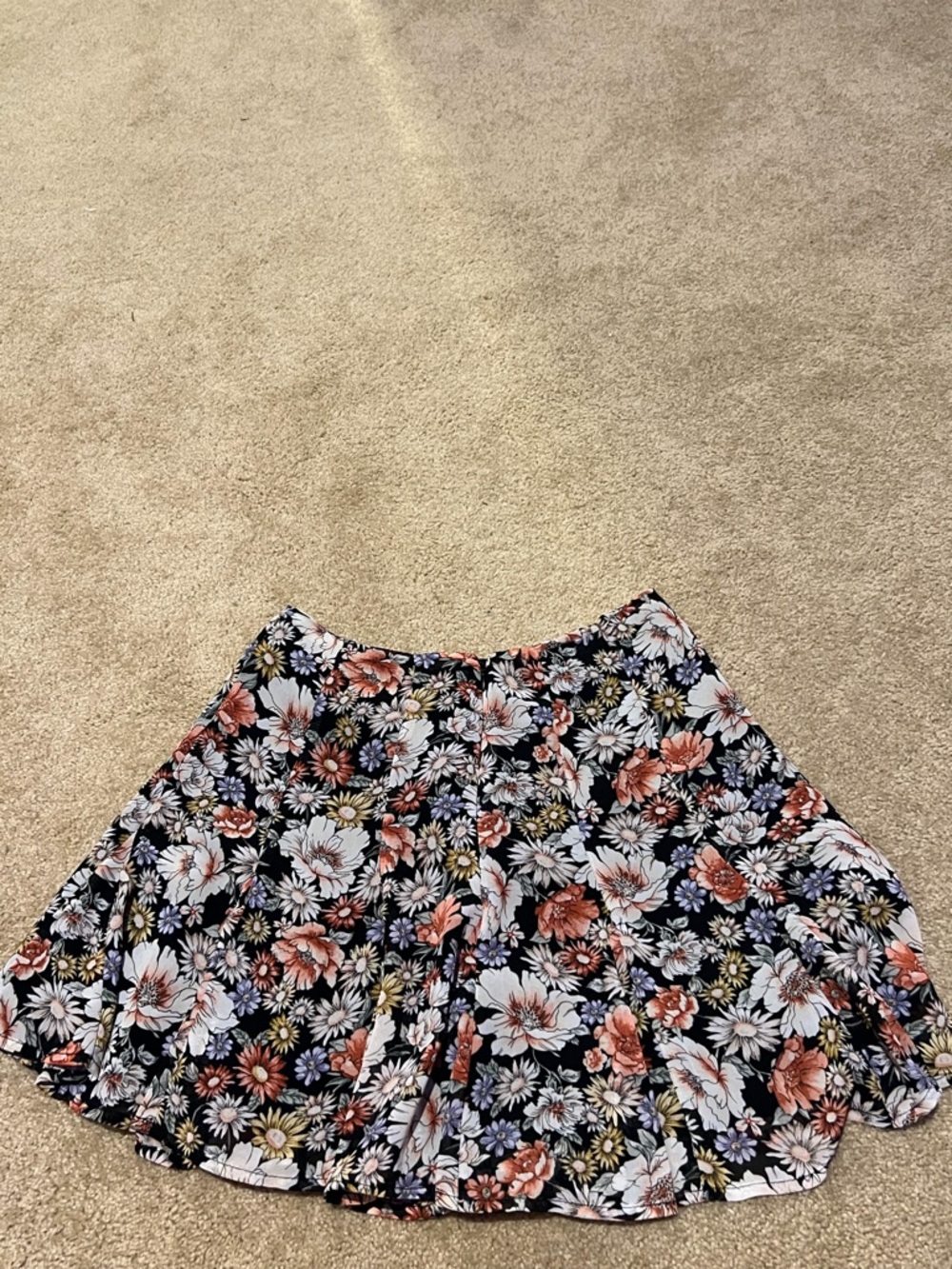 Forever 21 Black Floral Circle Skirt with Coral, White and Yellow Blooms